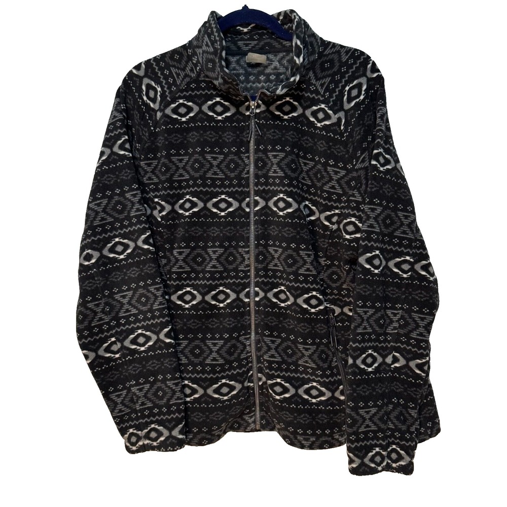 Mens Black Grey Southwestern‎ Geometric Full Zip Fleece Jacket Mock Neck XL